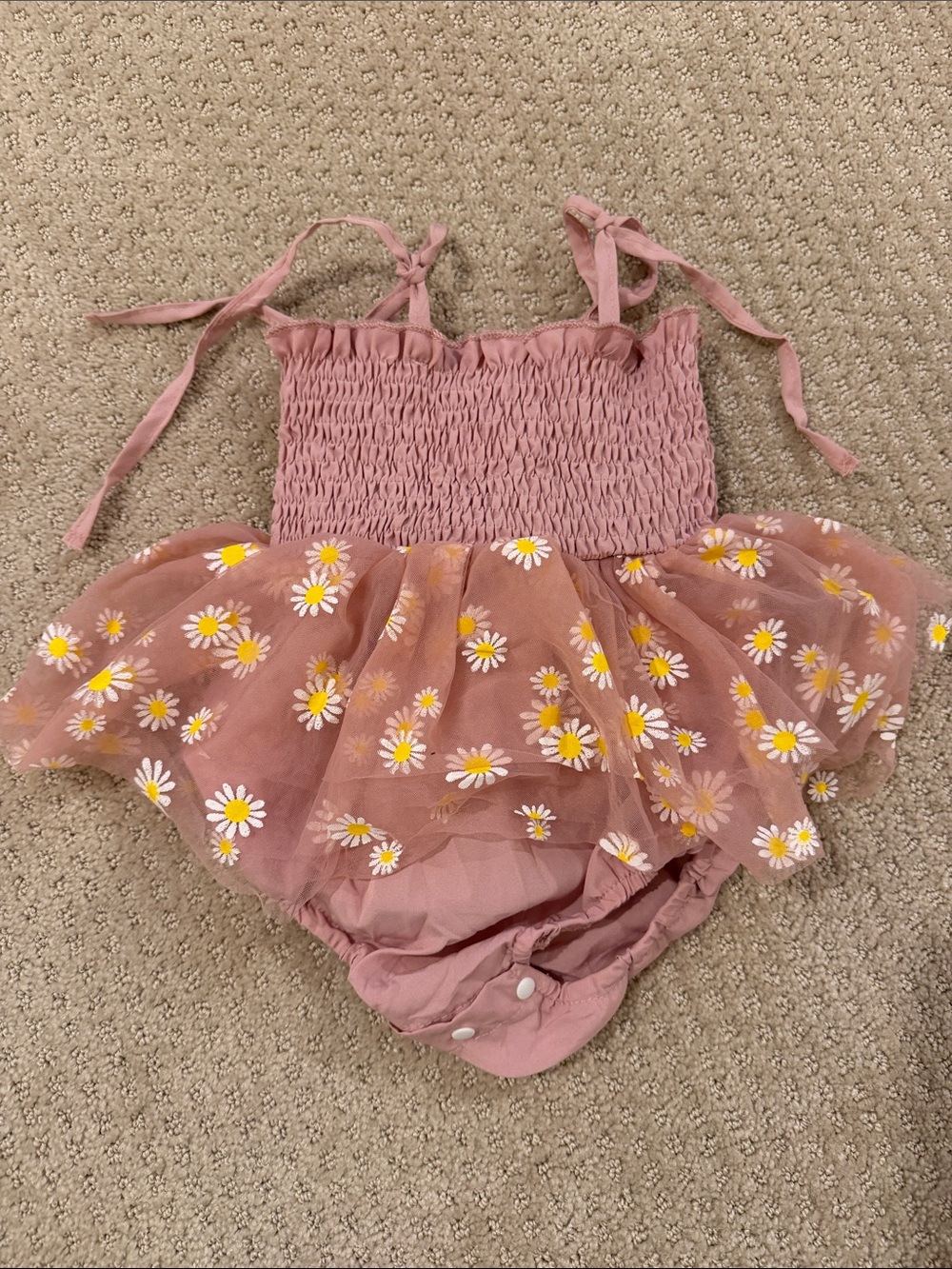 Amazon Mauve Pink Daisy Tulle Baby One-Piece Romper
